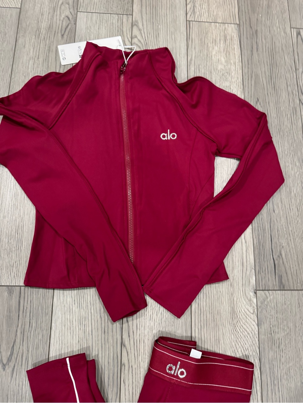 Burgundy Zip-Front Crop Jacket & High-Waist Leggings - Picture 2 of 3